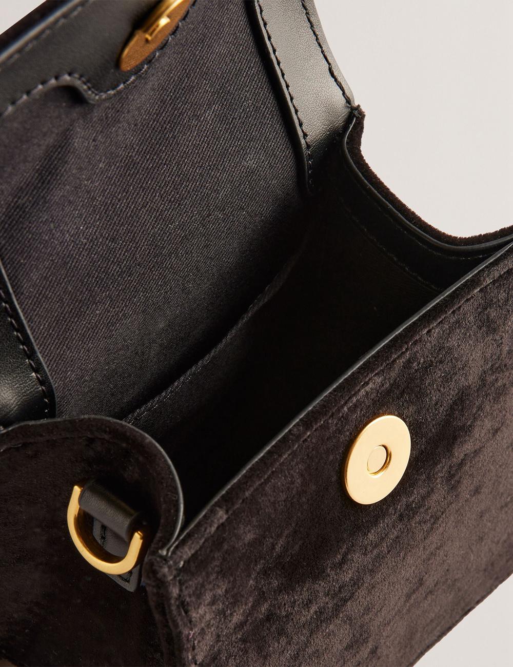 Ted Baker ROSIYA - Mini Velvet Rose Detail Top Handle Crossbodytassen Dames Zwart | Belgium  075134-UMJ