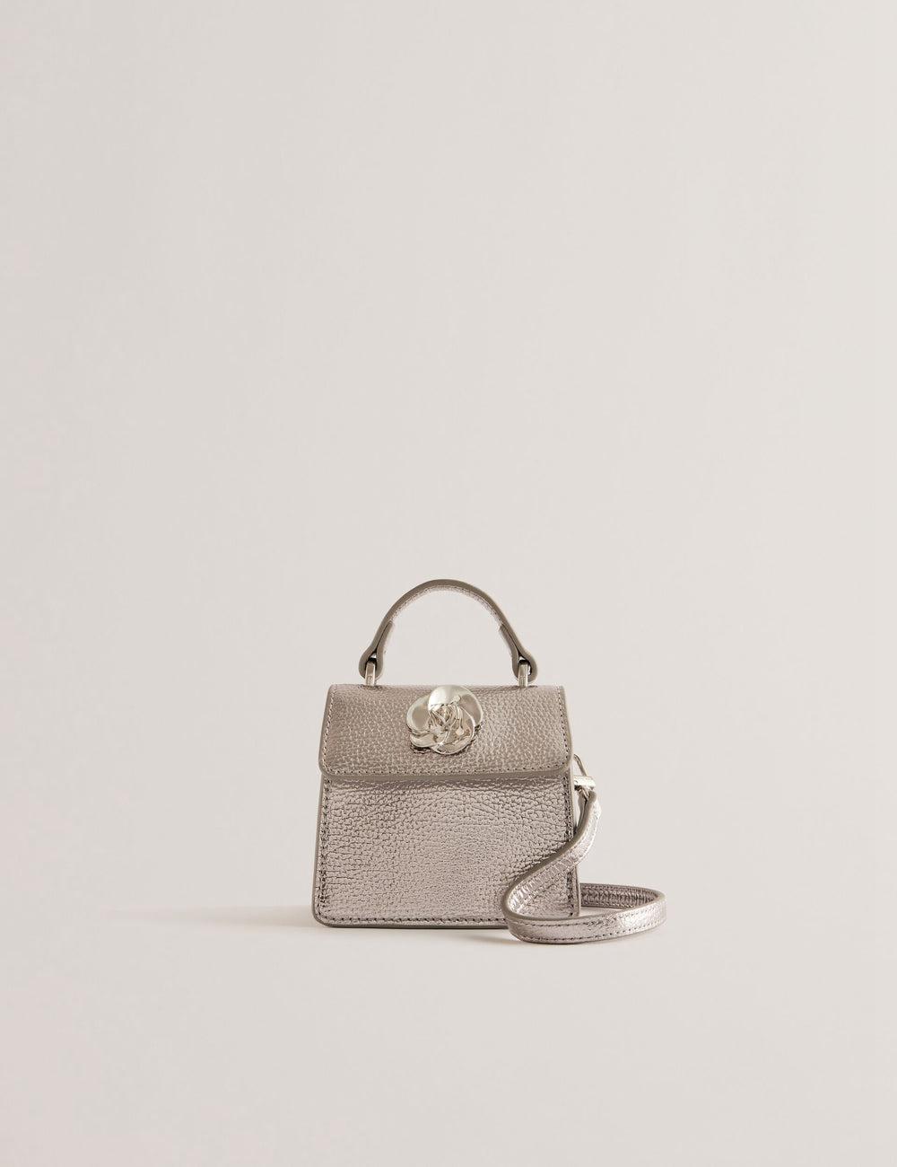 Ted Baker ROSLIE - Metallic Leather Mini Top Handle Schoudertassen Dames Zilver | Belgium  218653-BAD