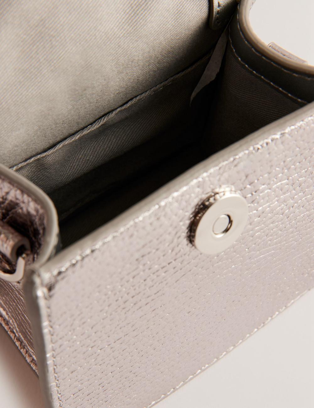 Ted Baker ROSLIE - Metallic Leather Mini Top Handle Schoudertassen Dames Zilver | Belgium  218653-BAD