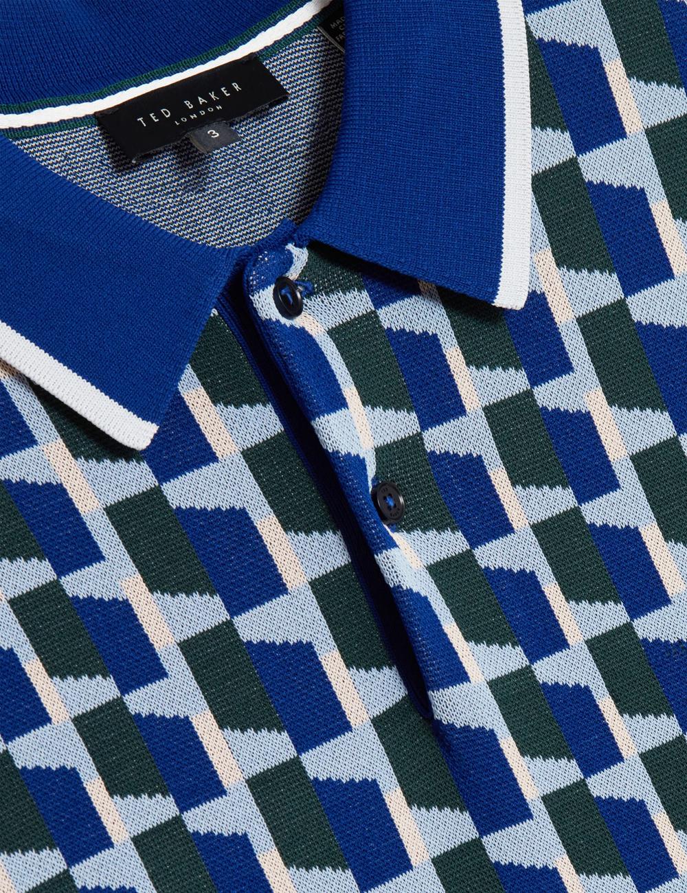 Ted Baker ROSSIO - Geometric Knitted Short Sleeve Poloshirt Heren Donkerblauw | Belgium  680132-FTD