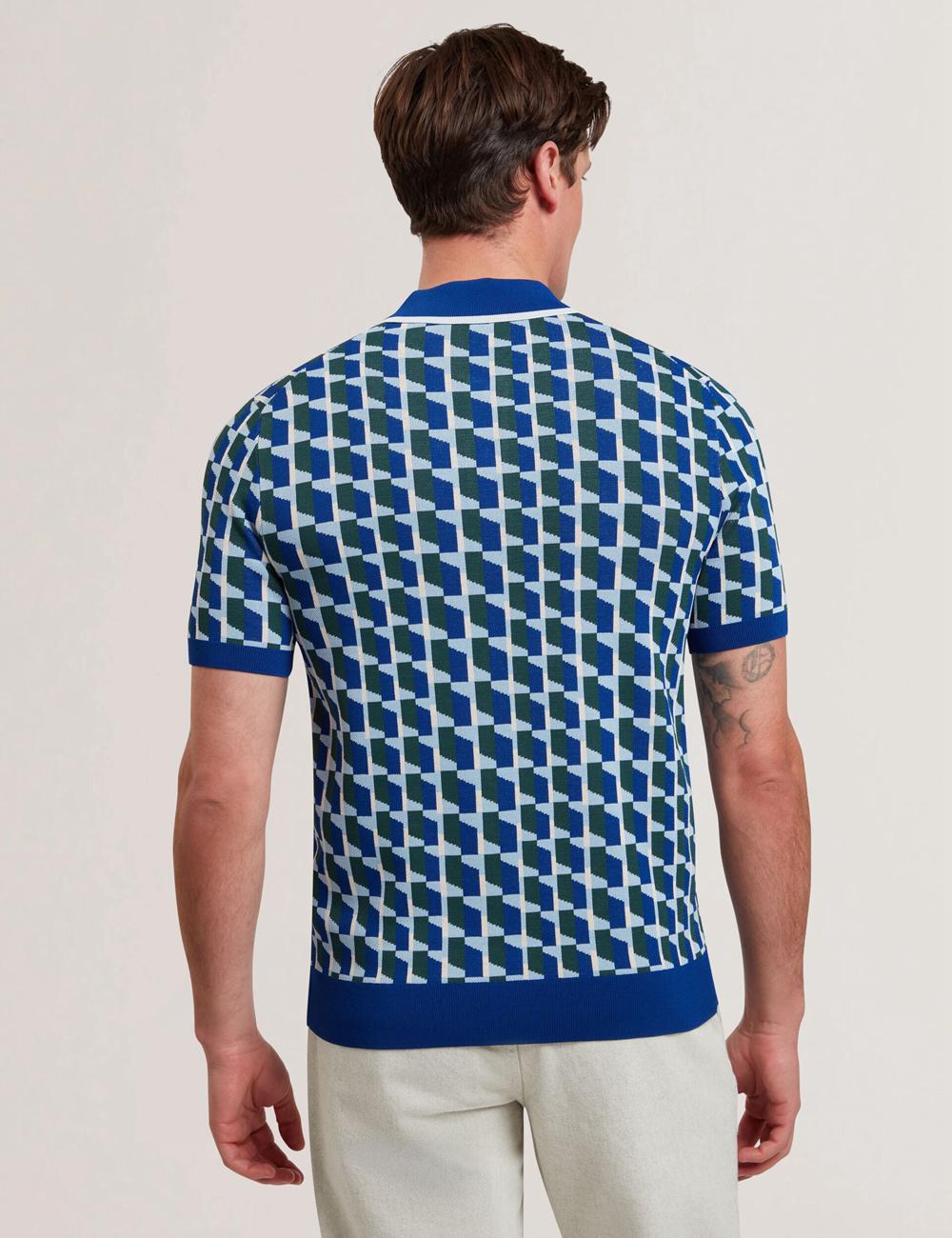 Ted Baker ROSSIO - Geometric Knitted Short Sleeve Poloshirt Heren Donkerblauw | Belgium  680132-FTD