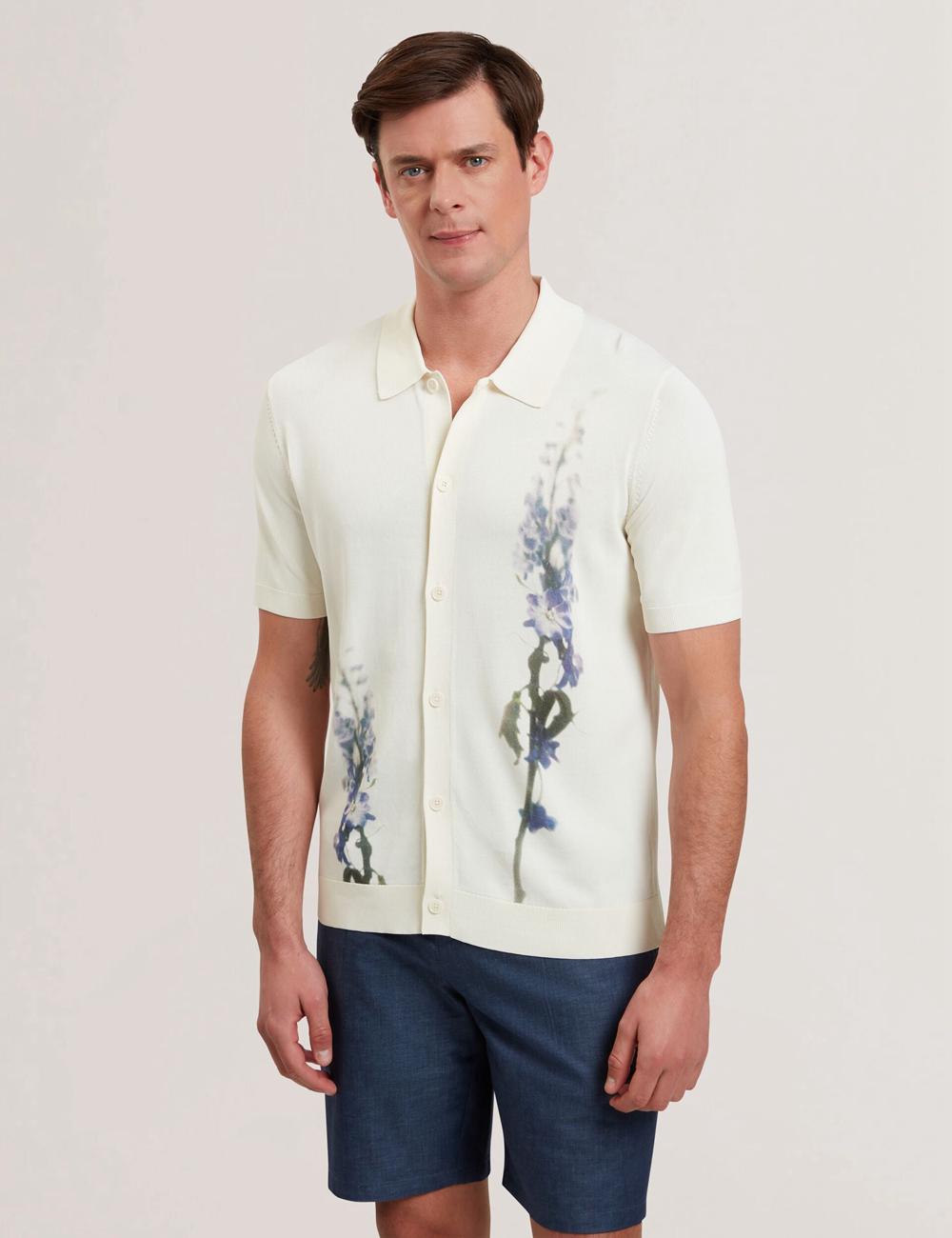 Ted Baker RUITS - Short Sleeve Floral Placement Poloshirt Heren Ecru | Belgium  320698-KBH