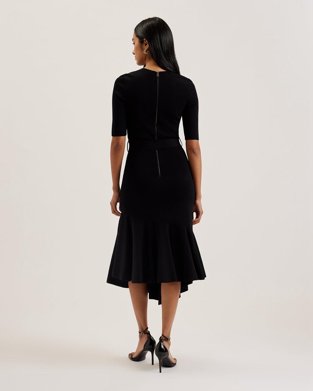 Ted Baker SAMALEE - Flippy Hem Knitted Midi-jurk Dames Zwart | Belgium  639874-LSG