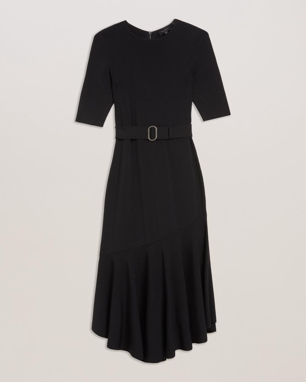 Ted Baker SAMALEE - Flippy Hem Knitted Midi-jurk Dames Zwart | Belgium  639874-LSG