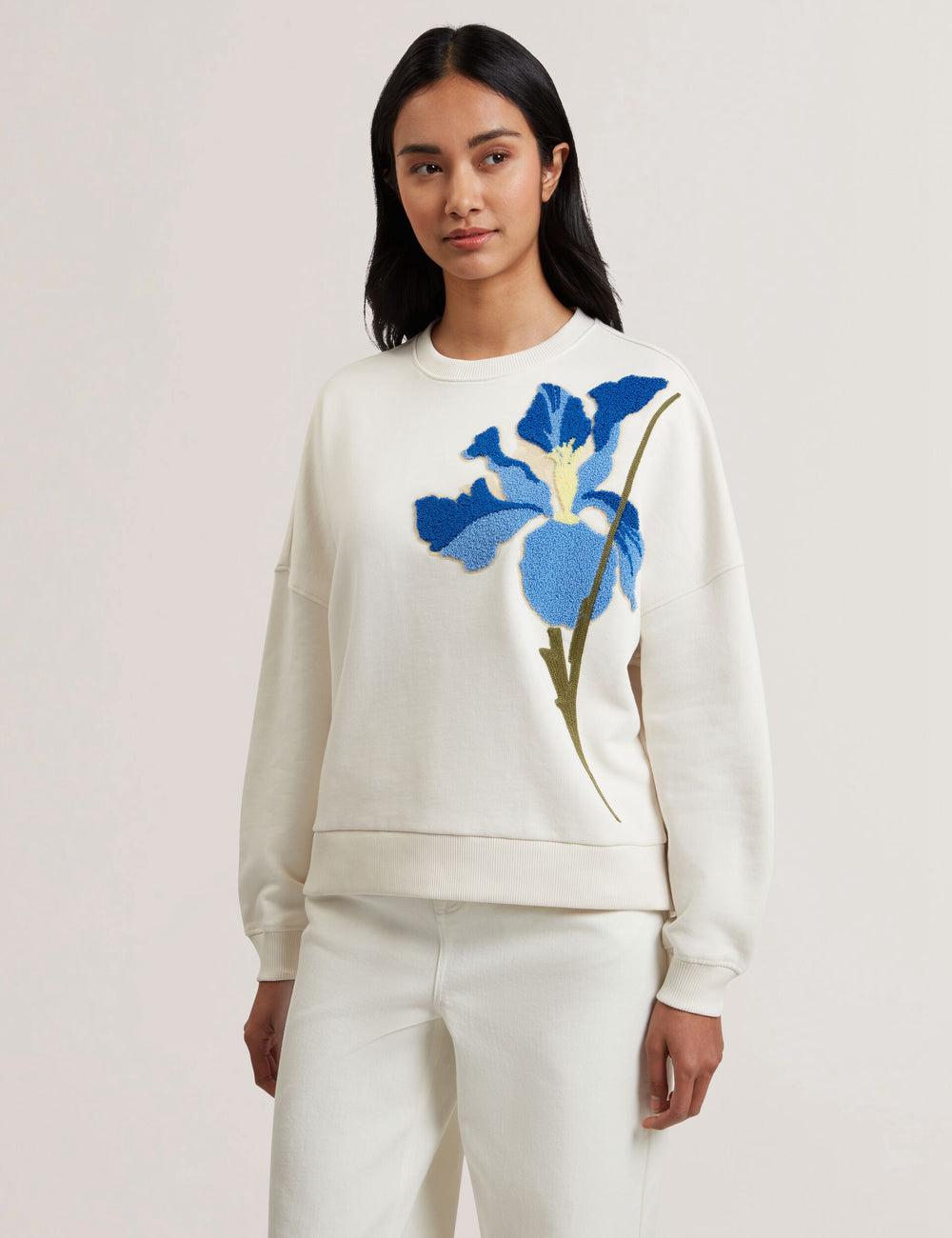 Ted Baker SANDERR - Tufted Floral Graphic Cotton Sweatshirts Dames Wit | Belgium  028749-DZJ