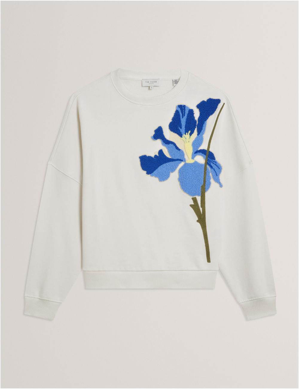 Ted Baker SANDERR - Tufted Floral Graphic Cotton Sweatshirts Dames Wit | Belgium  028749-DZJ
