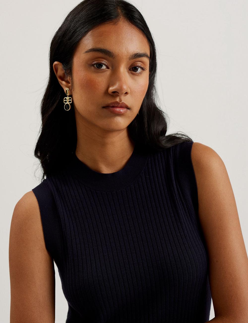 Ted Baker SANDIII - Sleeveless Ribbed Knit Column Maxi Jurk Dames Donkerblauw | Belgium  651738-IKS