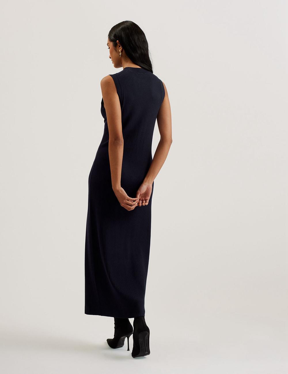 Ted Baker SANDIII - Sleeveless Ribbed Knit Column Maxi Jurk Dames Donkerblauw | Belgium  651738-IKS