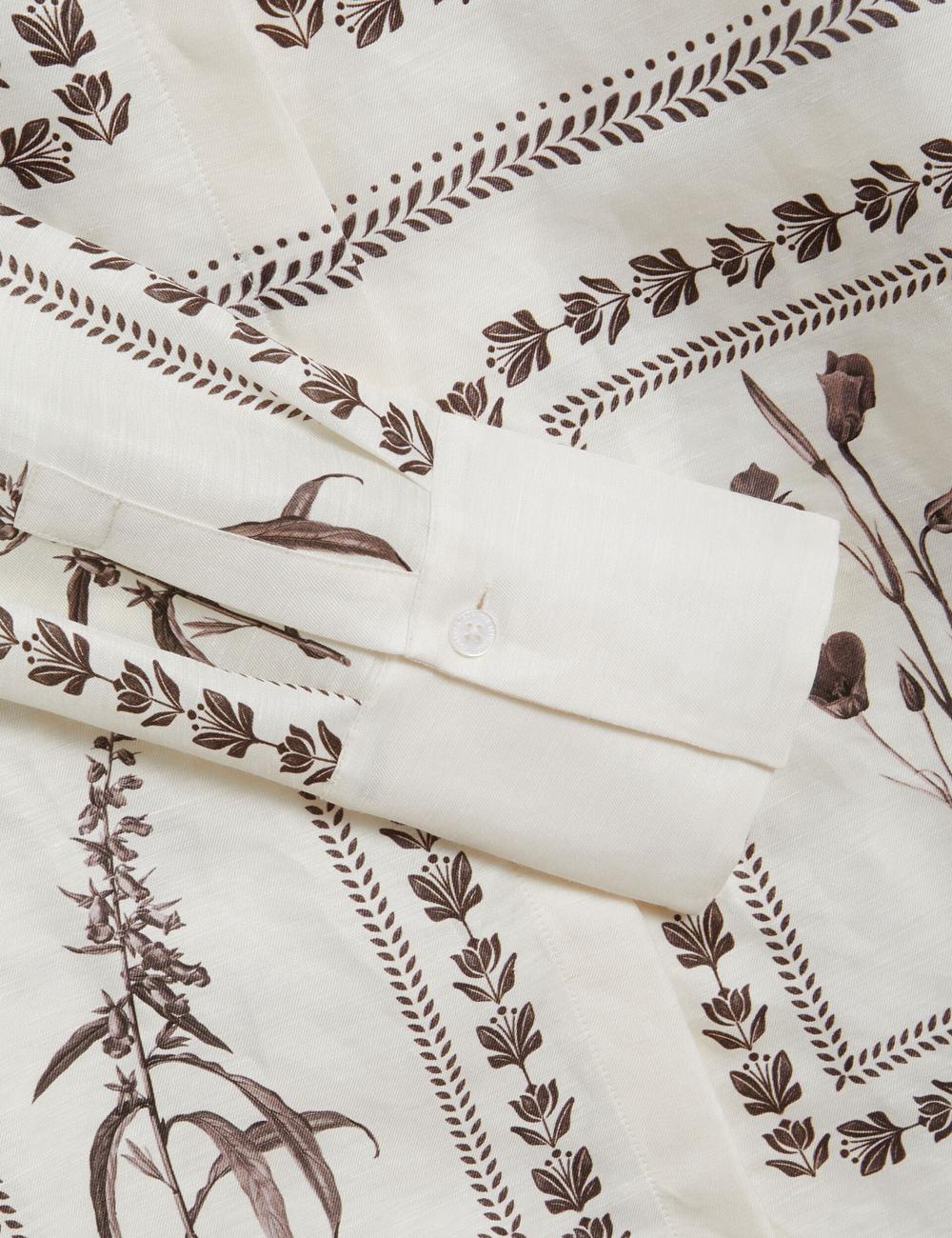 Ted Baker SIMCOA - Panel Print Silk Linen Longline Overhemd Dames Ivory | Belgium  325608-FWZ