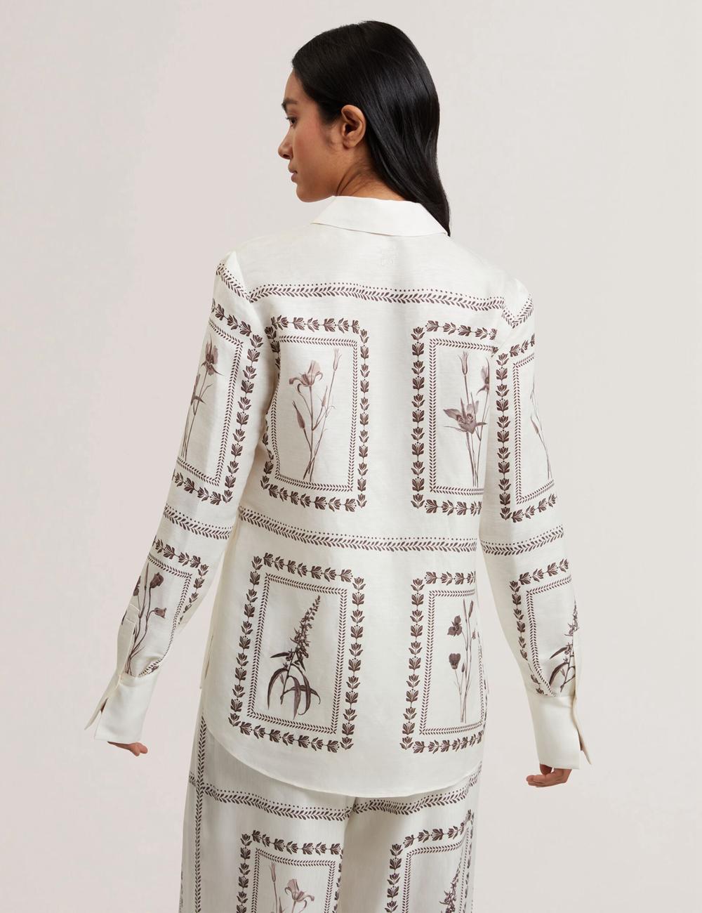 Ted Baker SIMCOA - Panel Print Silk Linen Longline Overhemd Dames Ivory | Belgium  325608-FWZ