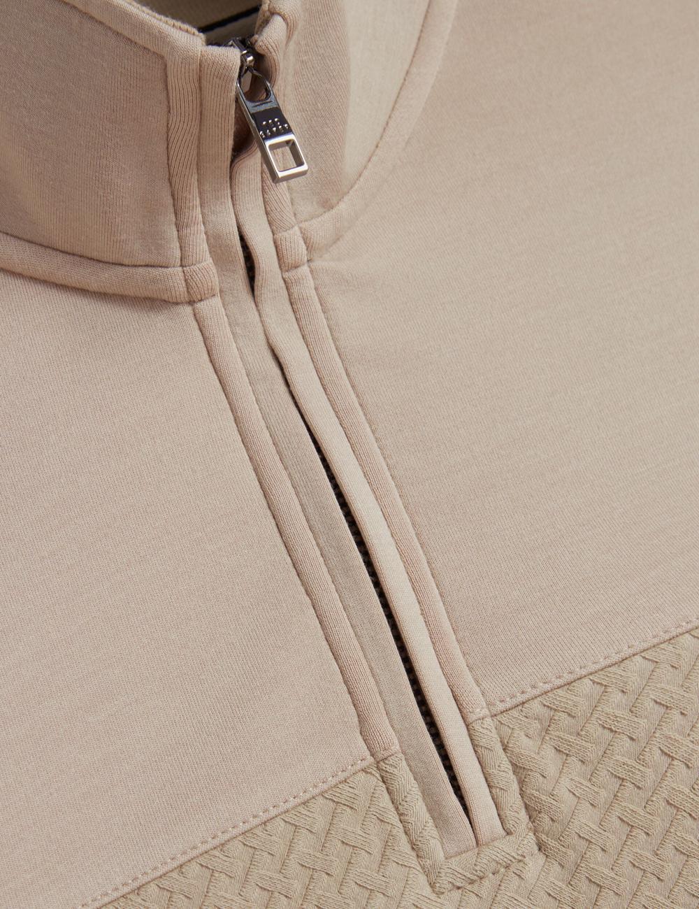 Ted Baker SIMONEA - Textured Panel Half-Zip Modal Sweatshirts Heren Taupe | Belgium  596081-XRD
