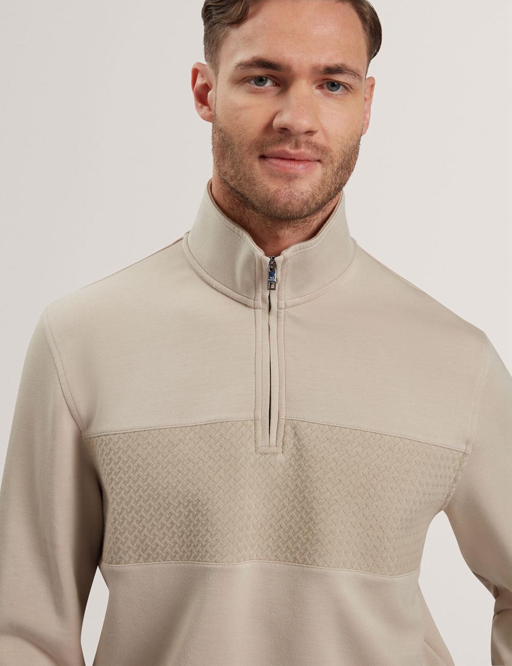 Ted Baker SIMONEA - Textured Panel Half-Zip Modal Sweatshirts Heren Taupe | Belgium  596081-XRD