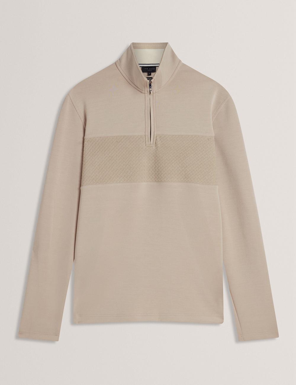 Ted Baker SIMONEA - Textured Panel Half-Zip Modal Sweatshirts Heren Taupe | Belgium  596081-XRD