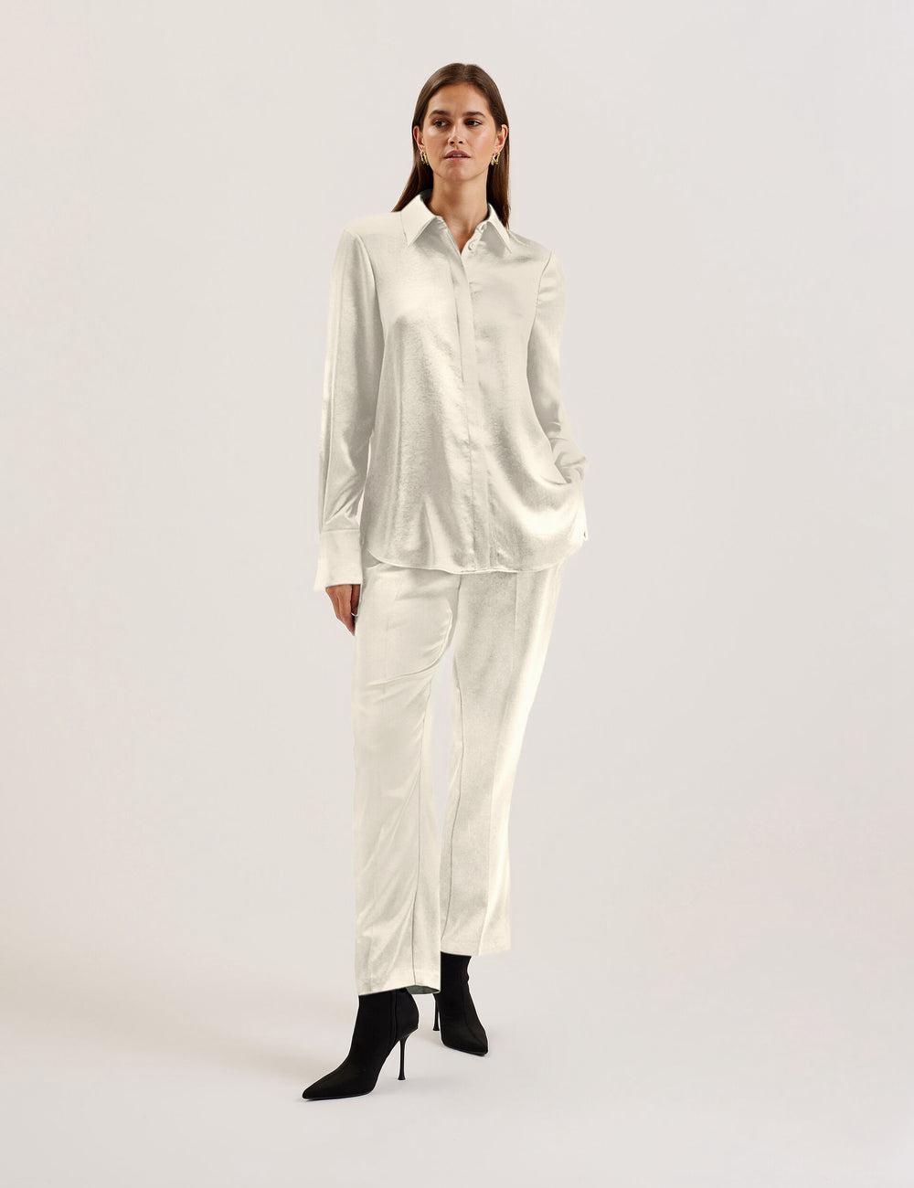 Ted Baker SONORA - Satin Longline Covered Placket Overhemd Dames Ivory | Belgium  627831-OUI