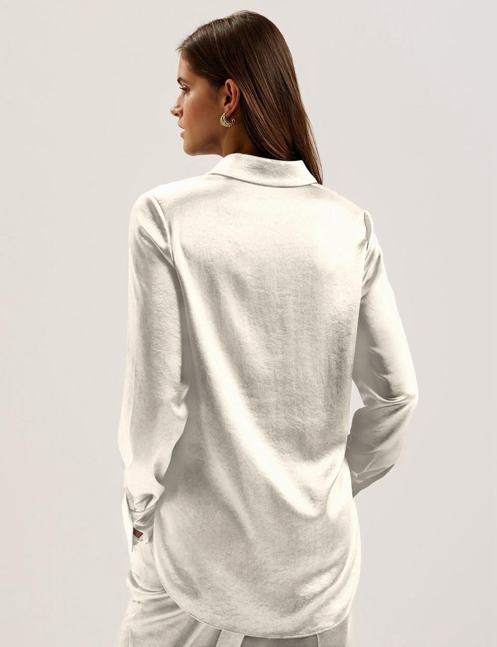 Ted Baker SONORA - Satin Longline Covered Placket Overhemd Dames Ivory | Belgium  627831-OUI