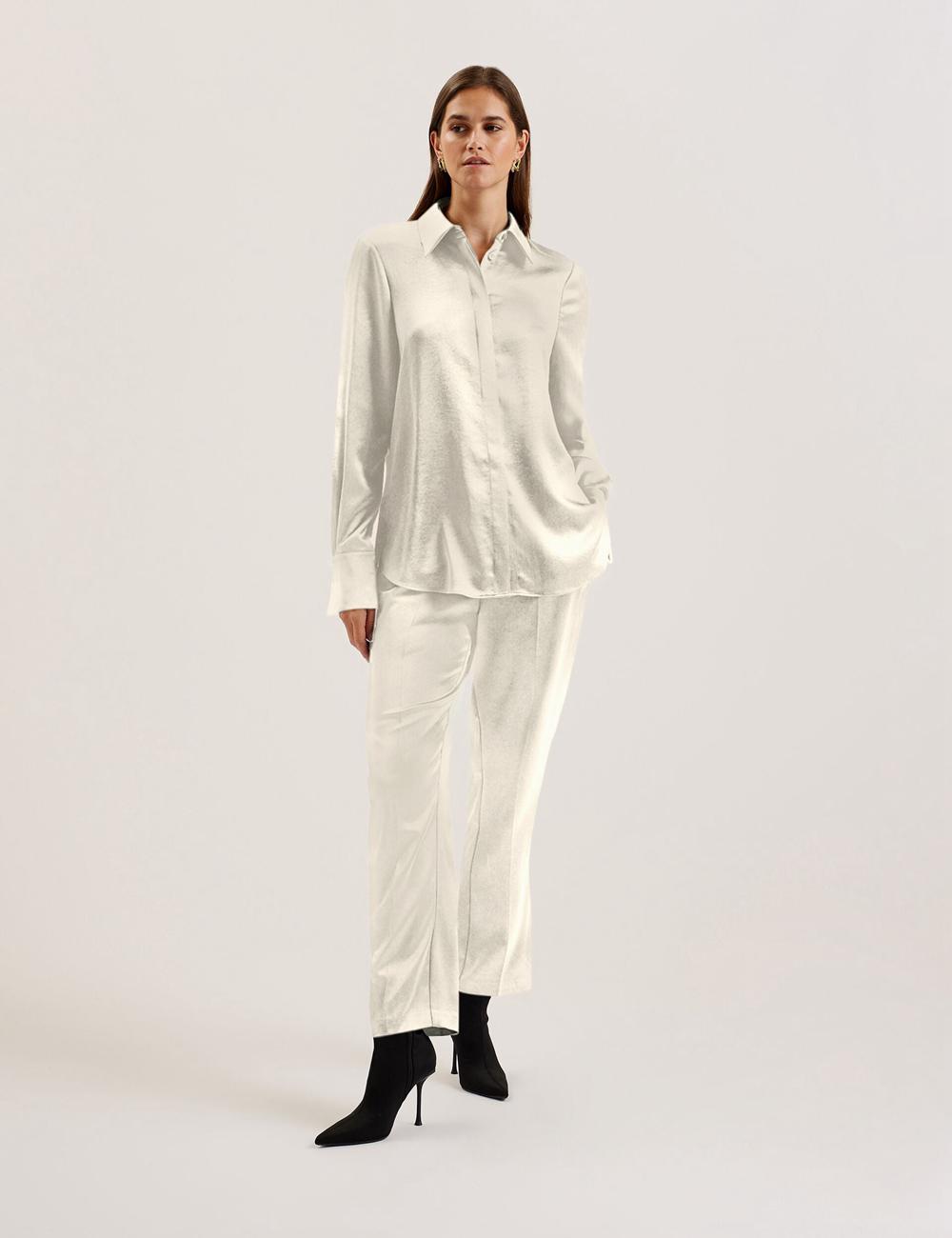Ted Baker SONORA - Satin Longline Covered Placket Overhemd Dames Ivory | Belgium  627831-OUI