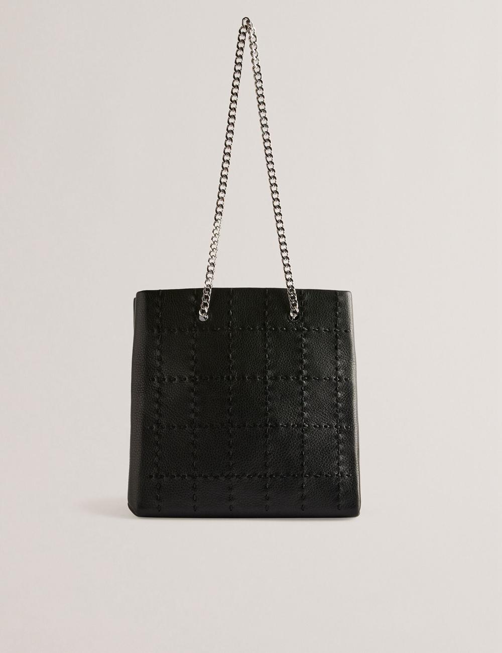 Ted Baker STALIA - Stitch Detail Leather Small Tote Tassen Dames Zwart | Belgium  165493-ZAB