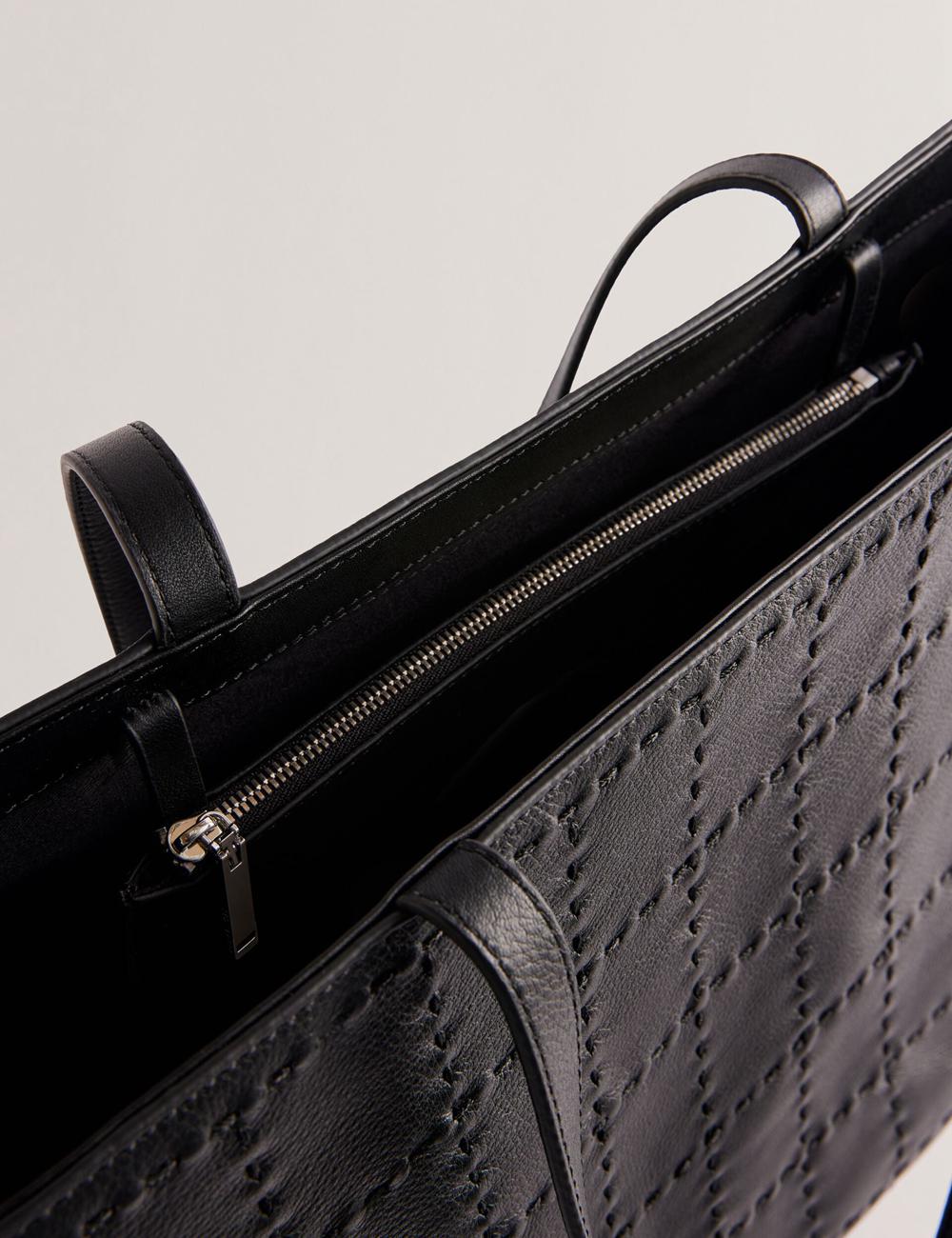 Ted Baker STALIE - Stitch Detail Leather Large Shopper Shopper Tas Dames Zwart | Belgium  748501-XCU