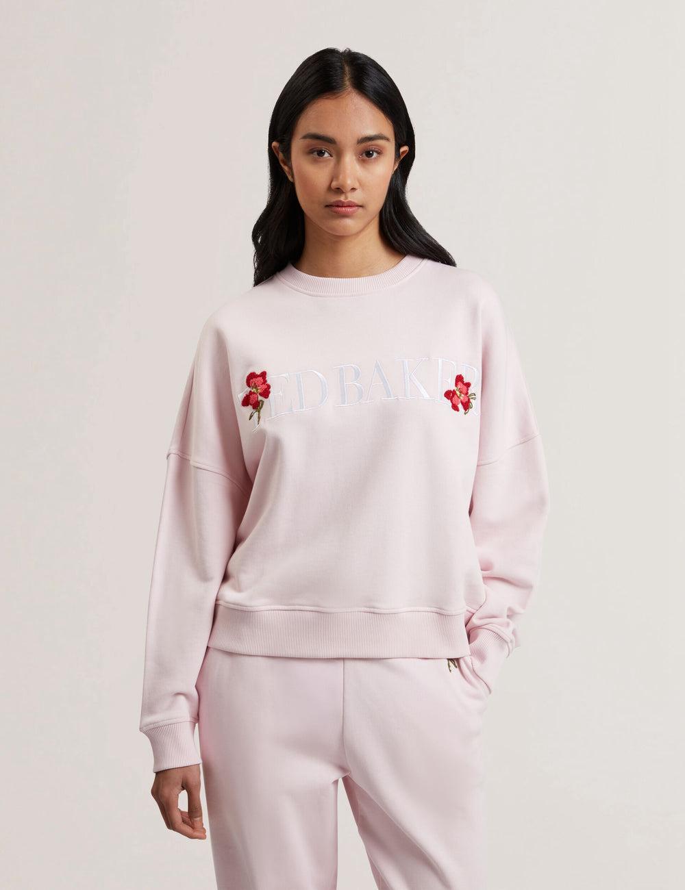 Ted Baker STIILA - Embroidered Logo Pure Cotton Sweatshirts Dames Roze | Belgium  340761-SNR