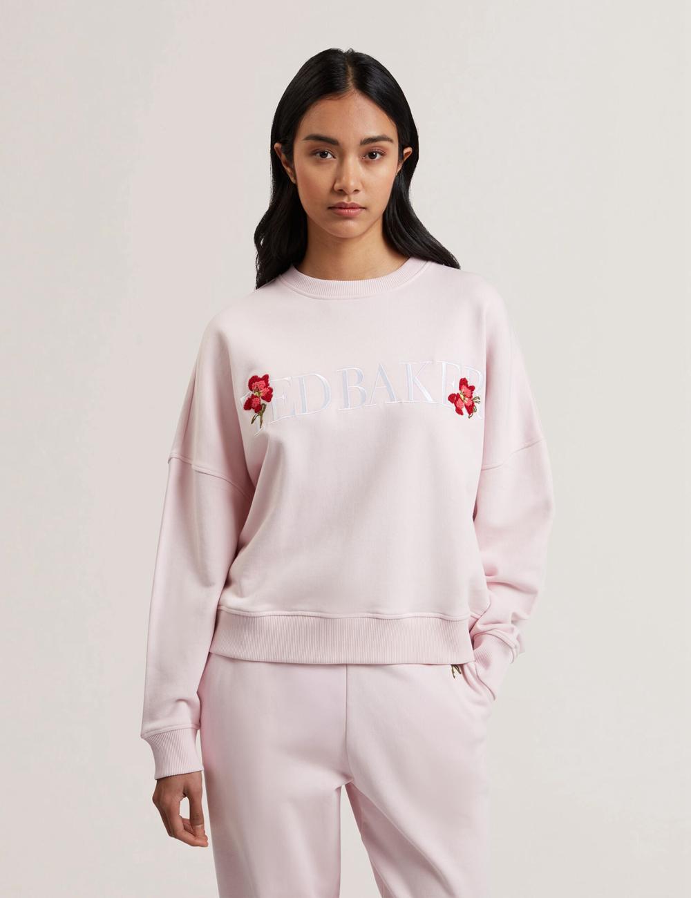 Ted Baker STIILA - Embroidered Logo Pure Cotton Sweatshirts Dames Roze | Belgium  340761-SNR