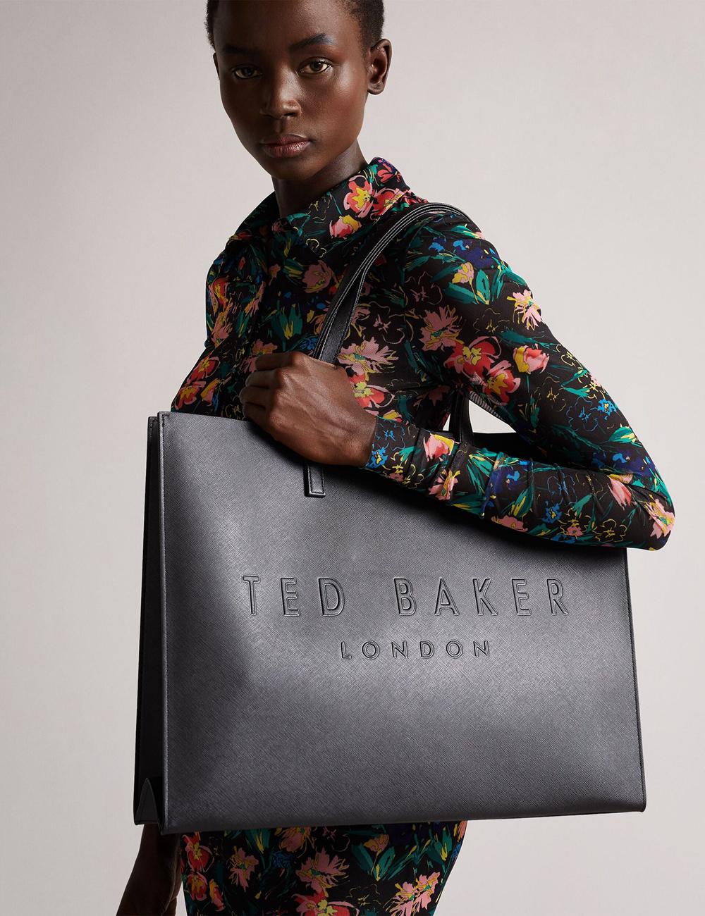Ted Baker SUKICON - Textured Faux Leather Icon Tote Tassen Dames Zwart | Belgium  645739-RVH