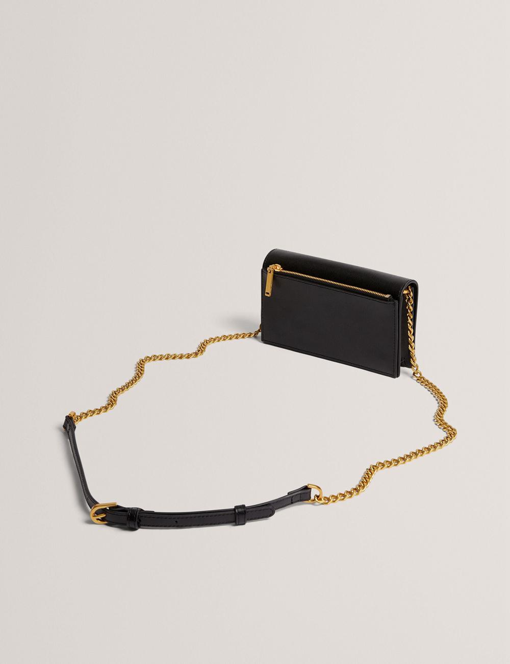 Ted Baker TABINA - Leather With Chain Crossbody Strap Portefeuille Dames Zwart | Belgium  089152-YDN