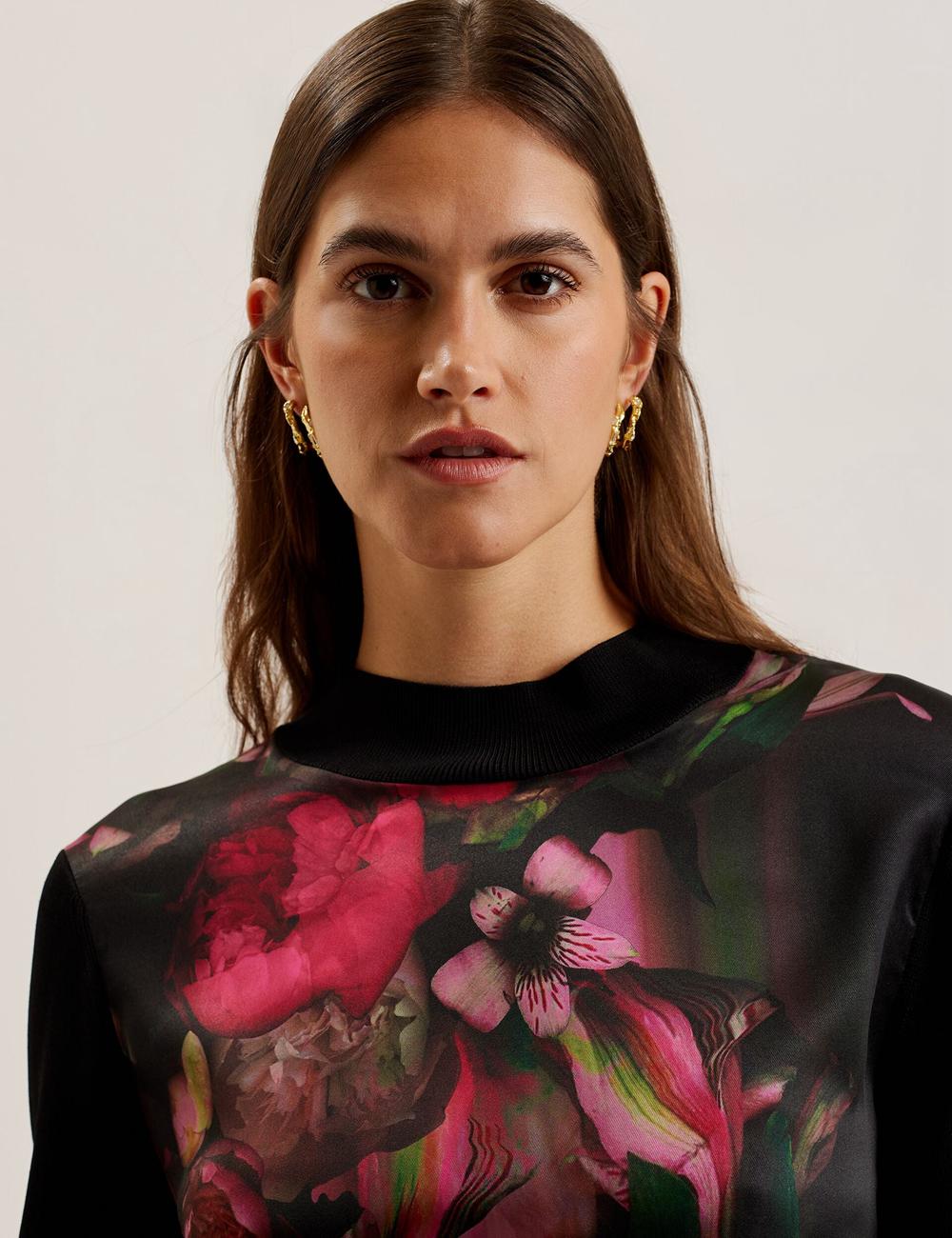 Ted Baker TABITHR - Printed Panel Long Sleeve Knit Topjes Dames Zwart | Belgium  479103-TQZ