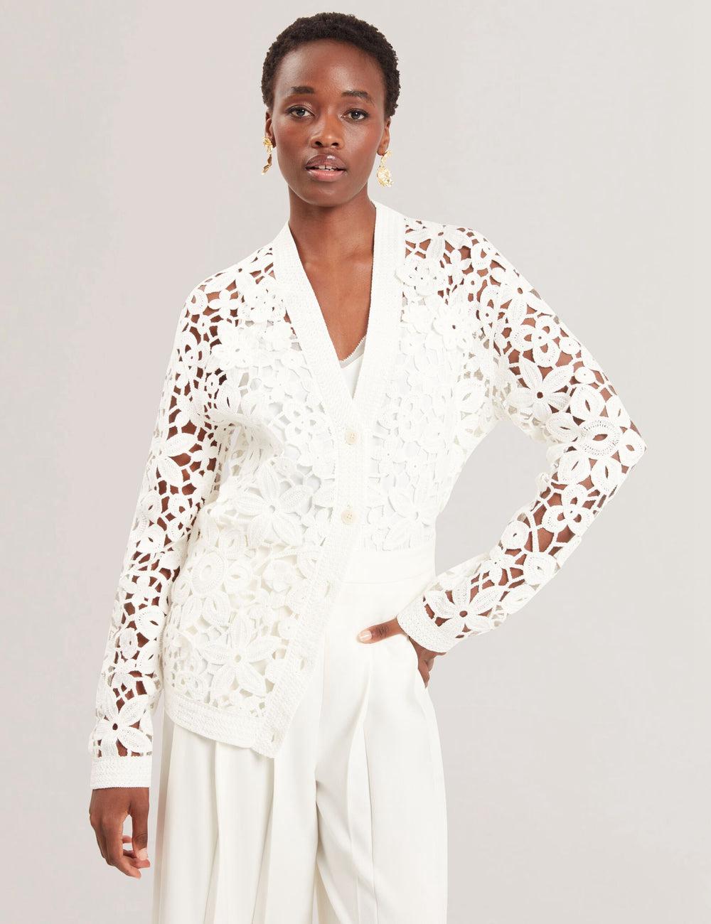Ted Baker TARLI - Crochet Open Knit Longline Cardigan Dames Wit | Belgium  278304-MLJ