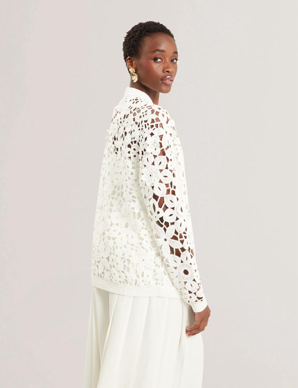 Ted Baker TARLI - Crochet Open Knit Longline Cardigan Dames Wit | Belgium  278304-MLJ