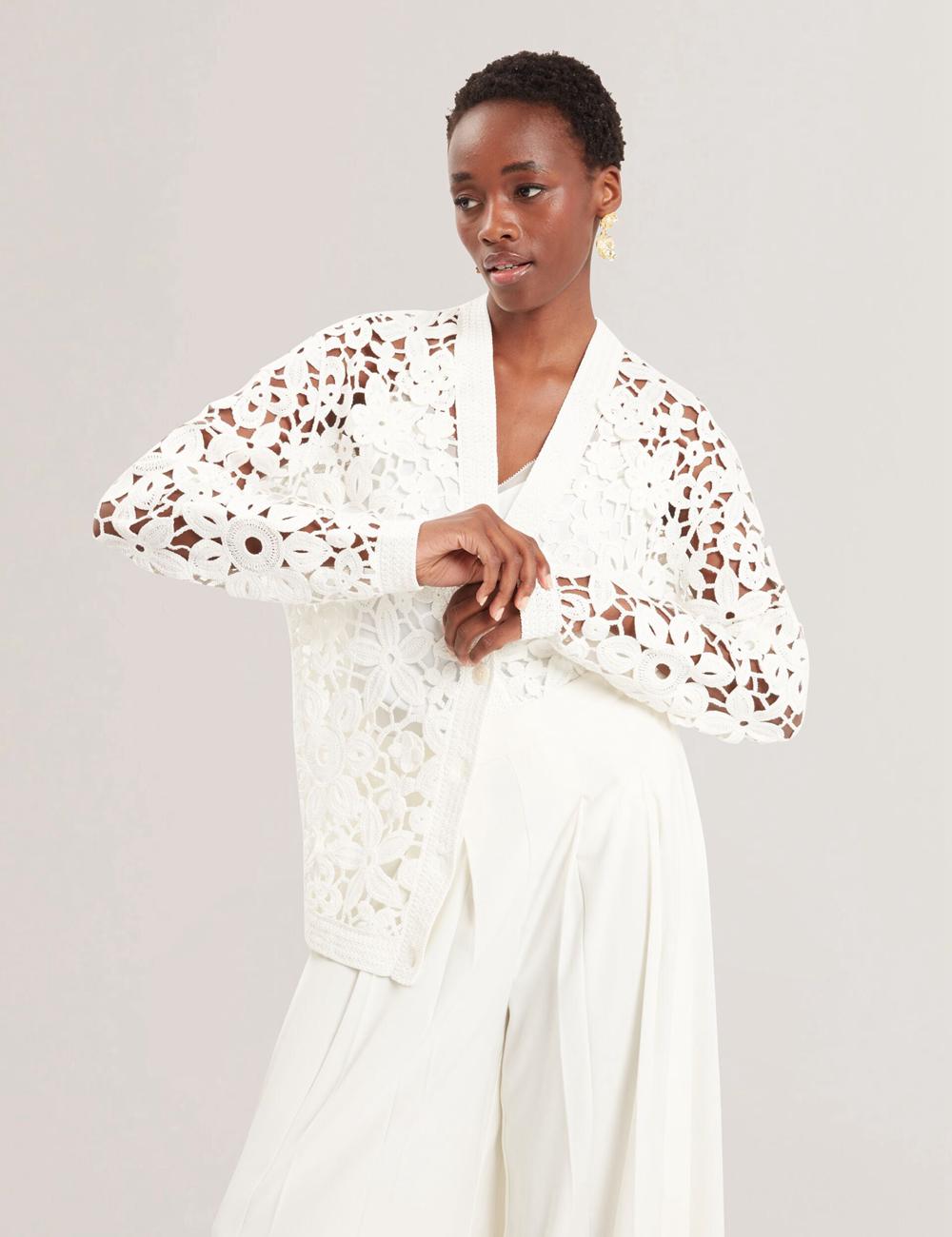 Ted Baker TARLI - Crochet Open Knit Longline Cardigan Dames Wit | Belgium  278304-MLJ