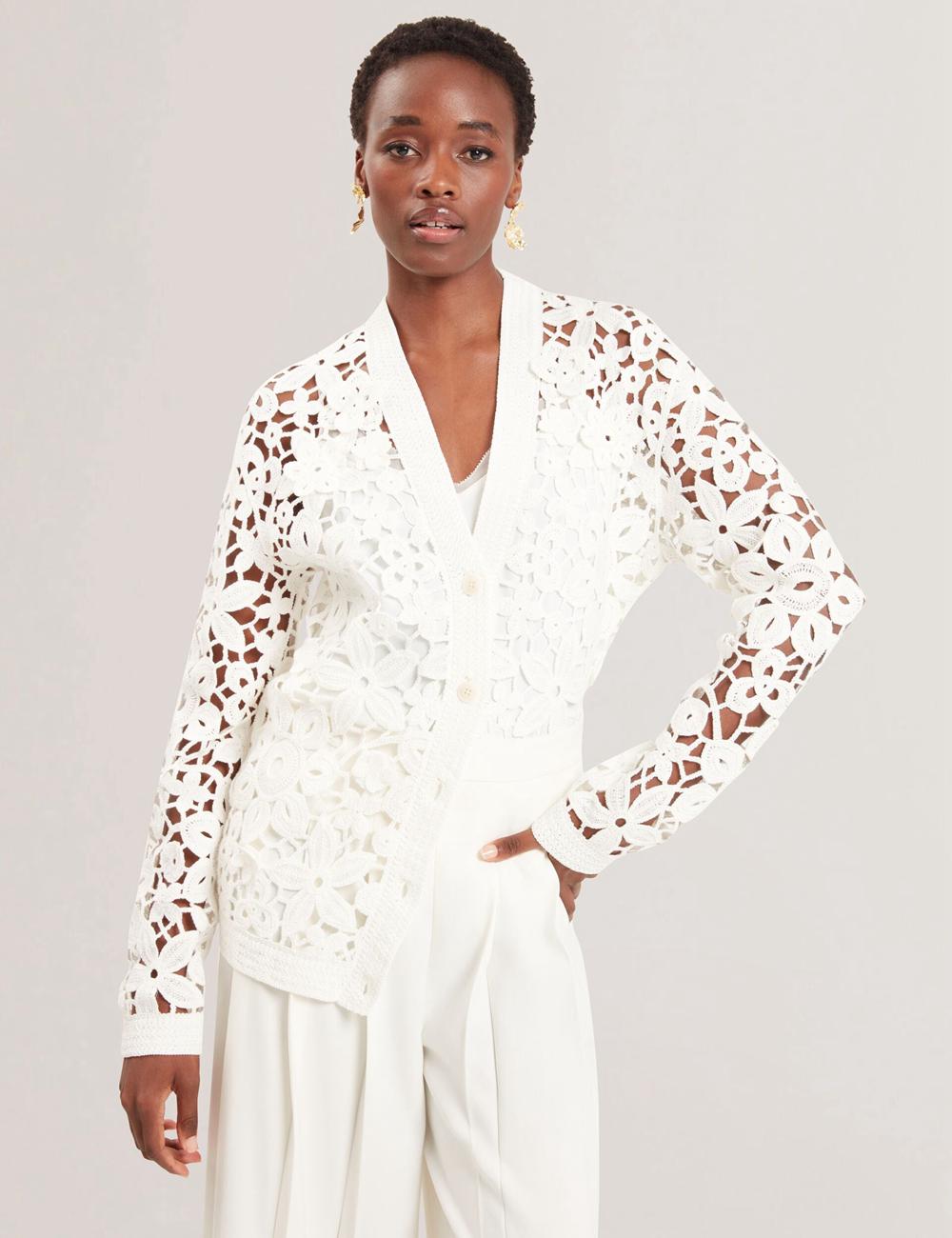 Ted Baker TARLI - Crochet Open Knit Longline Cardigan Dames Wit | Belgium  278304-MLJ