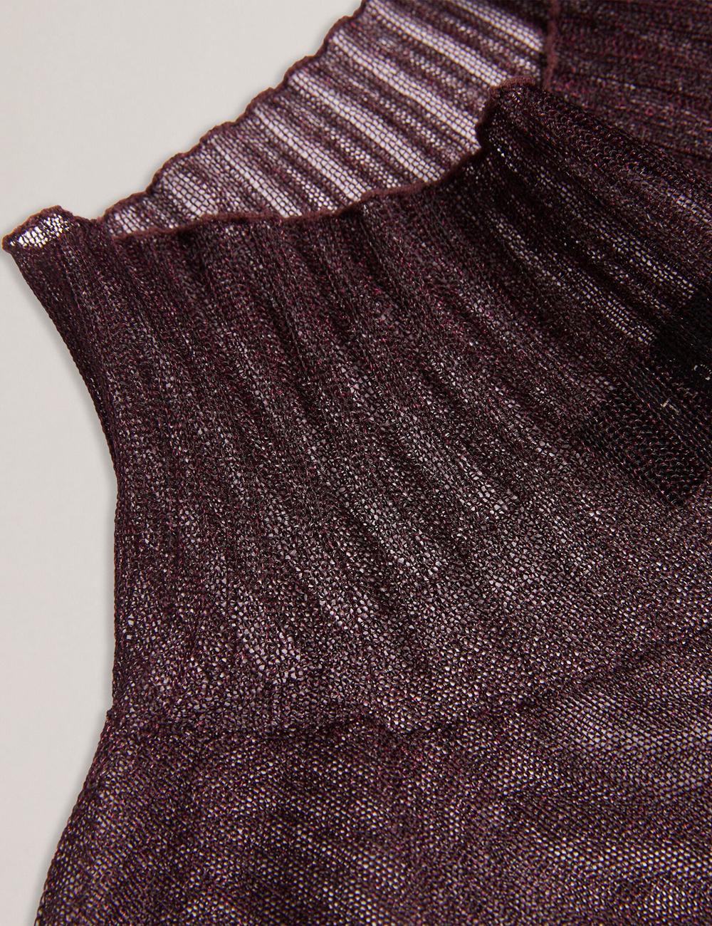 Ted Baker TAYLAW - Shimmer Sheer Knit Funnel Neck Top Jumpers Dames Rood | Belgium  147628-IGJ