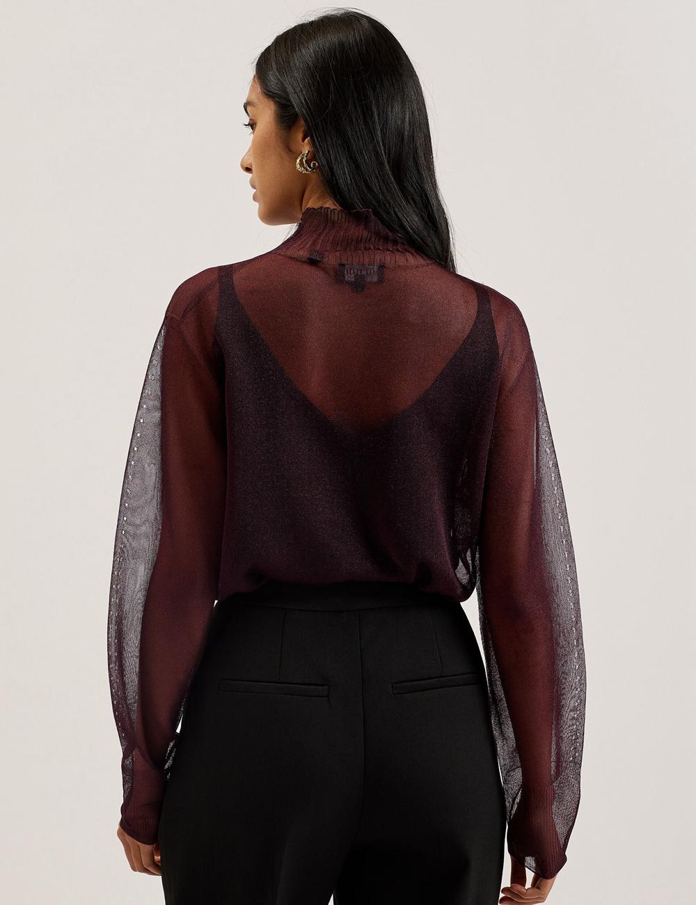Ted Baker TAYLAW - Shimmer Sheer Knit Funnel Neck Top Jumpers Dames Rood | Belgium  147628-IGJ