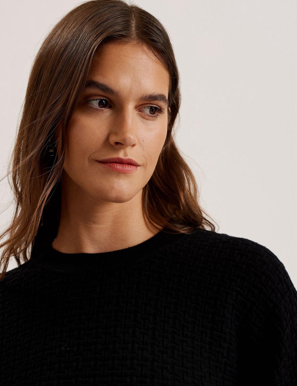 Ted Baker TEDTYY - Textured T Jacquard Knitted Jumpers Dames Zwart | Belgium  386405-GQM