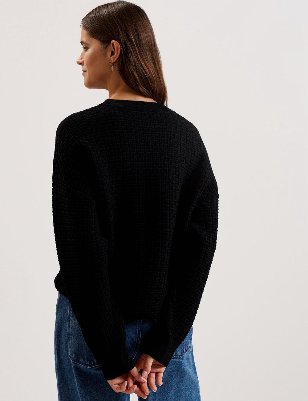 Ted Baker TEDTYY - Textured T Jacquard Knitted Jumpers Dames Zwart | Belgium  386405-GQM