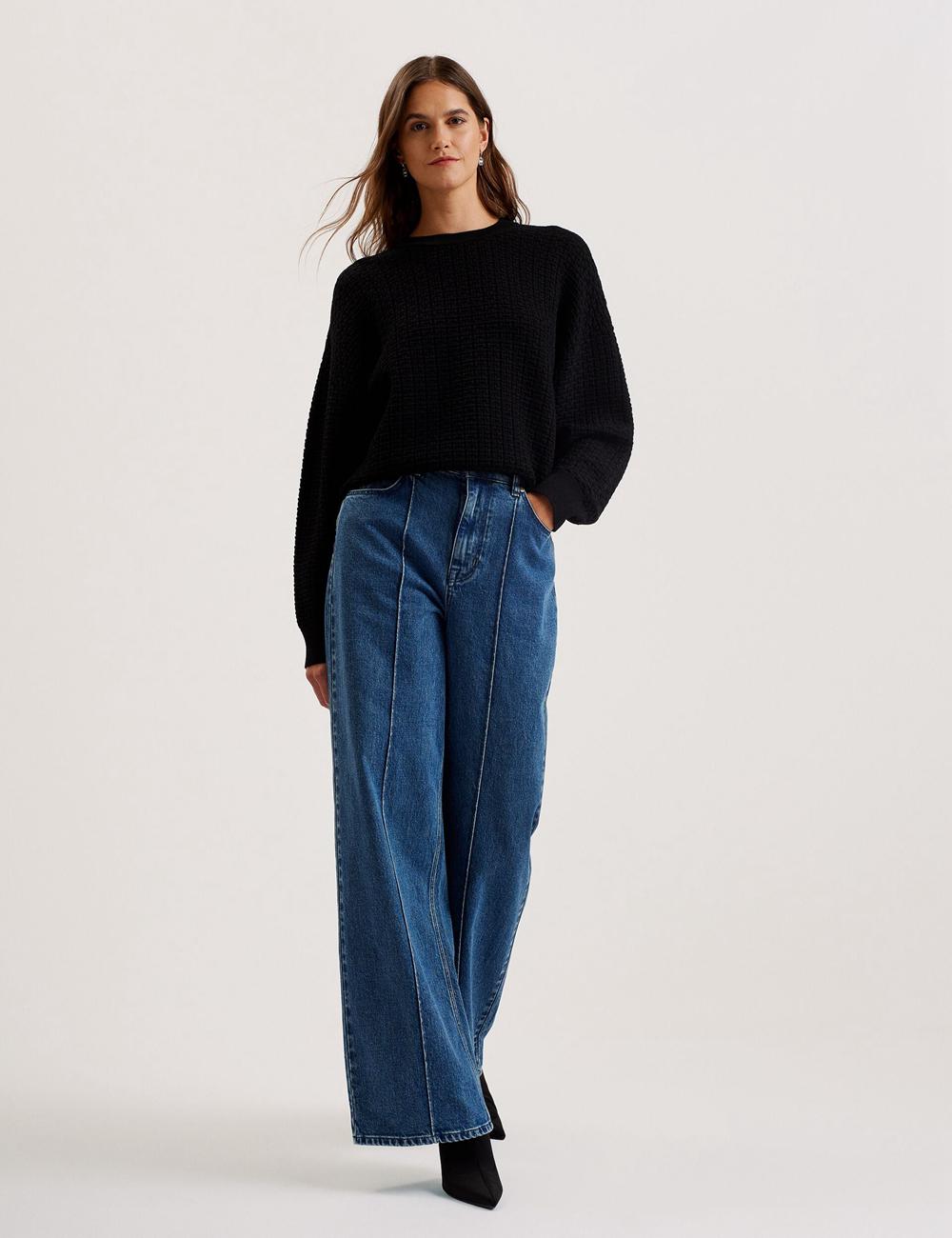 Ted Baker TEDTYY - Textured T Jacquard Knitted Jumpers Dames Zwart | Belgium  386405-GQM