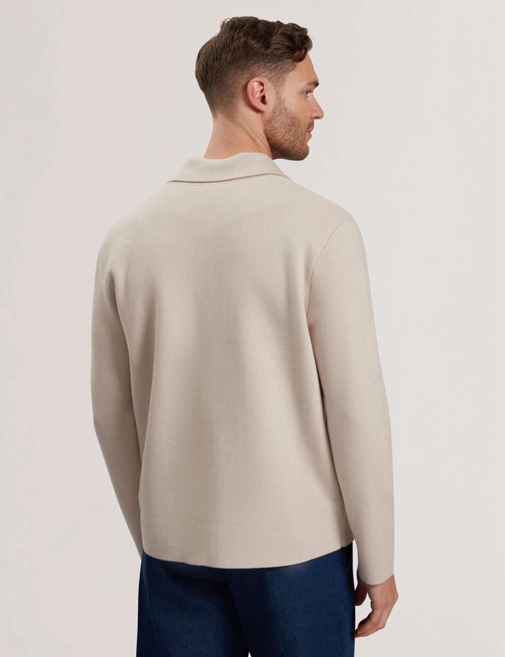 Ted Baker THIMON - Herringbone Knit Button-Up Jassen Heren Taupe | Belgium  215684-YWO