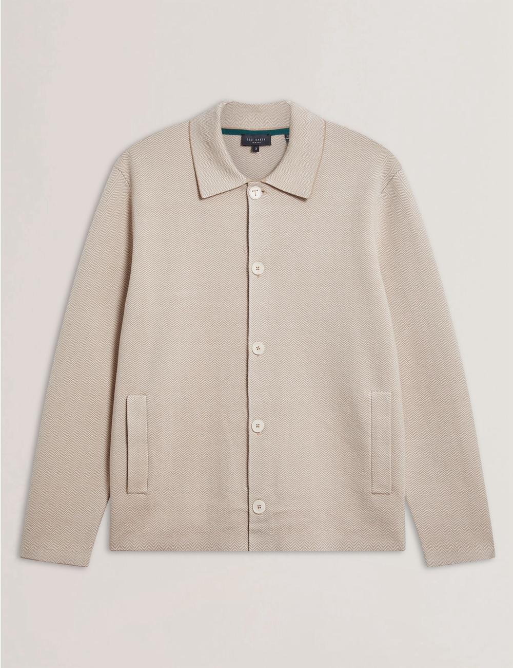 Ted Baker THIMON - Herringbone Knit Button-Up Jassen Heren Taupe | Belgium  215684-YWO