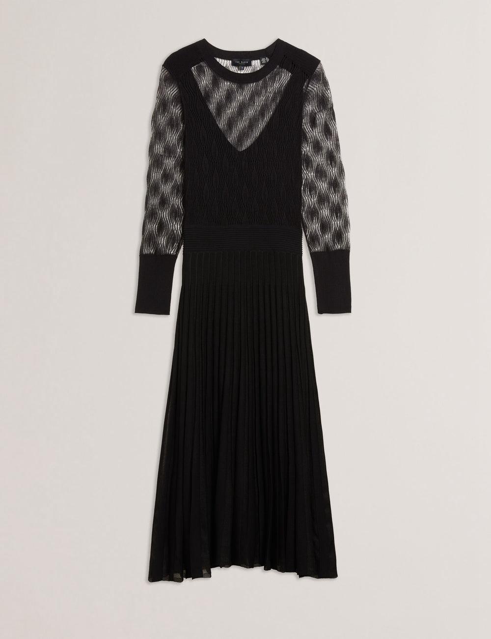 Ted Baker TIIMARA - Pointelle Knit Asymmetric Midi-jurk Dames Zwart | Belgium  254608-CDT