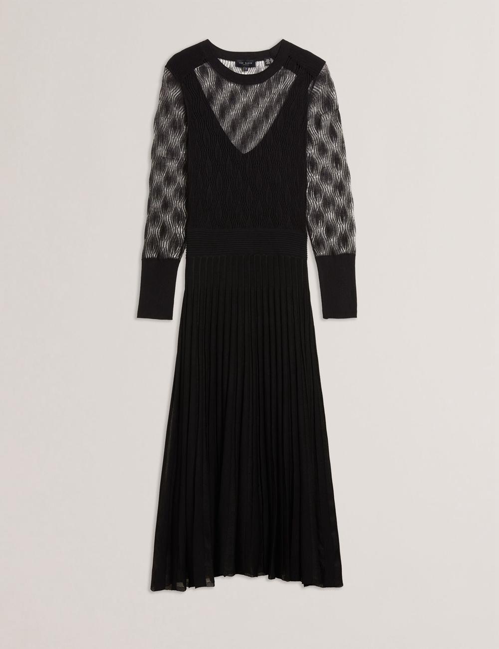 Ted Baker TIIMARA - Pointelle Knit Asymmetric Midi-jurk Dames Zwart | Belgium  254608-CDT