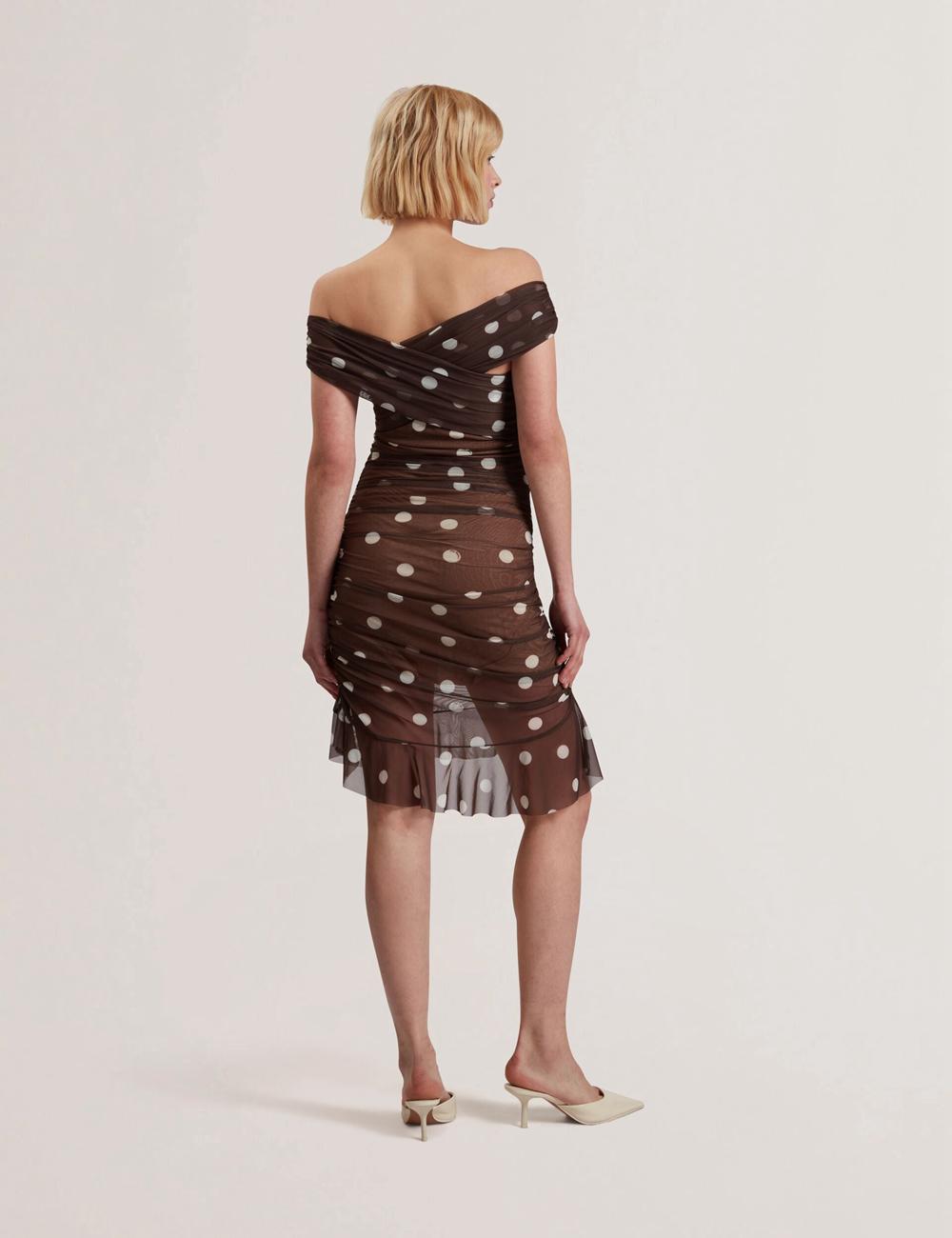 Ted Baker TILDAHH - Off-Shoulder Polka Dot Mesh Mini-jurk Dames Bruin | Belgium  482731-BLF