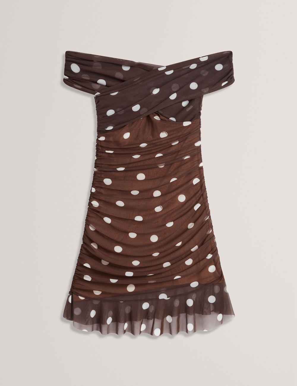 Ted Baker TILDAHH - Off-Shoulder Polka Dot Mesh Mini-jurk Dames Bruin | Belgium  482731-BLF