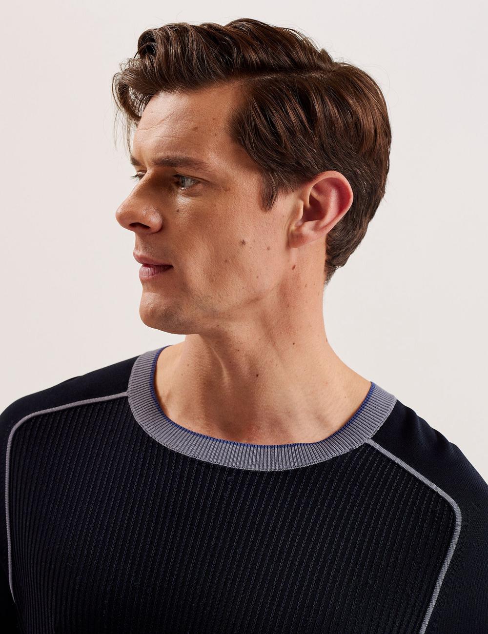 Ted Baker TOREZ - Long Sleeve Textured Knit Top Jumpers Heren Donkerblauw | Belgium  860592-NSY