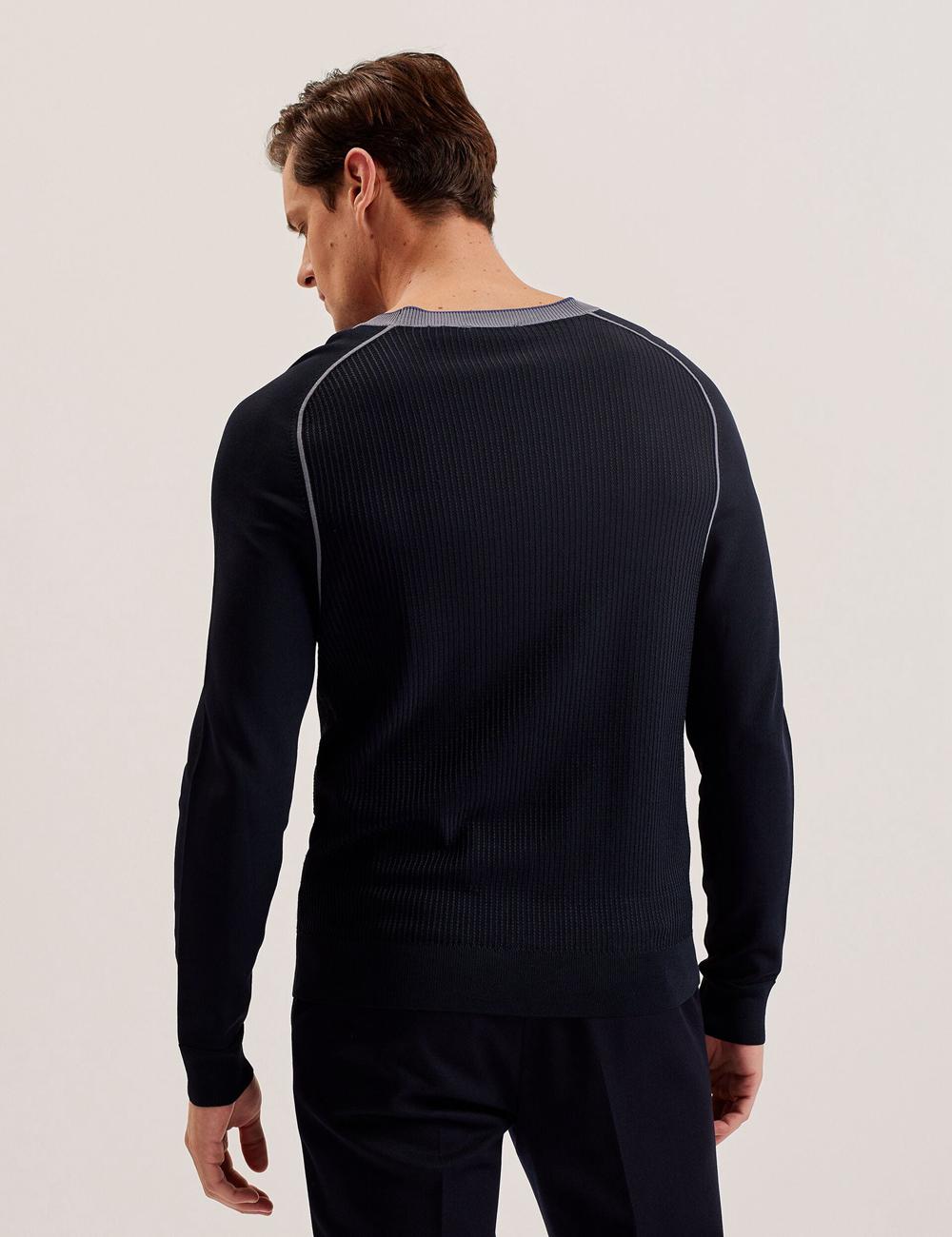 Ted Baker TOREZ - Long Sleeve Textured Knit Top Jumpers Heren Donkerblauw | Belgium  860592-NSY