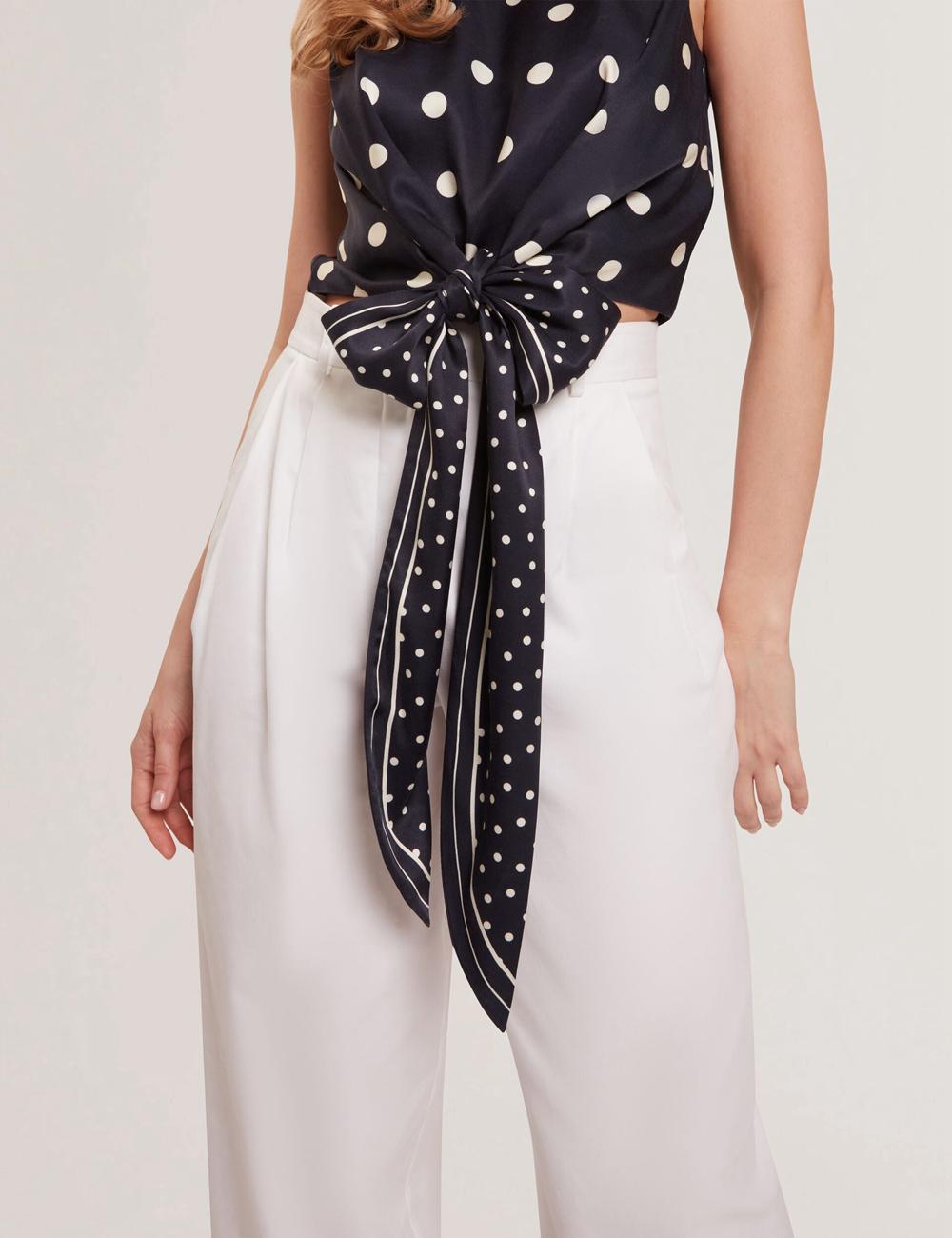 Ted Baker VEIRAA - Polka Dot Front Sleeveless Crop Topjes Dames Donkerblauw | Belgium  025163-YIH