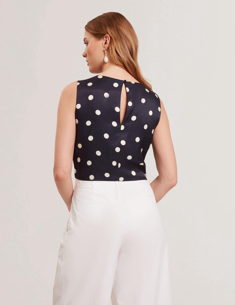 Ted Baker VEIRAA - Polka Dot Front Sleeveless Crop Topjes Dames Donkerblauw | Belgium  025163-YIH
