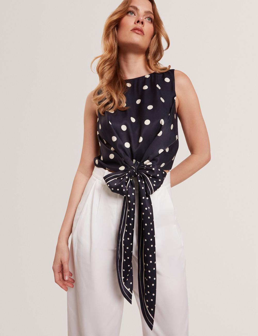 Ted Baker VEIRAA - Polka Dot Front Sleeveless Crop Topjes Dames Donkerblauw | Belgium  025163-YIH