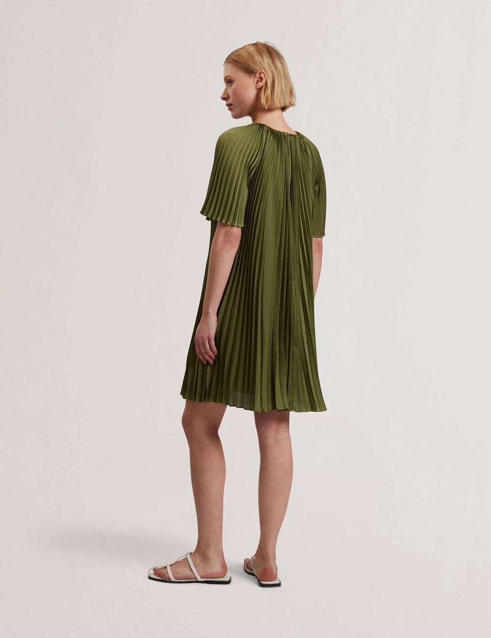 Ted Baker VINLAA - Floral Graphic Pleated Satin Mini-jurk Dames Groen | Belgium  329405-QOH