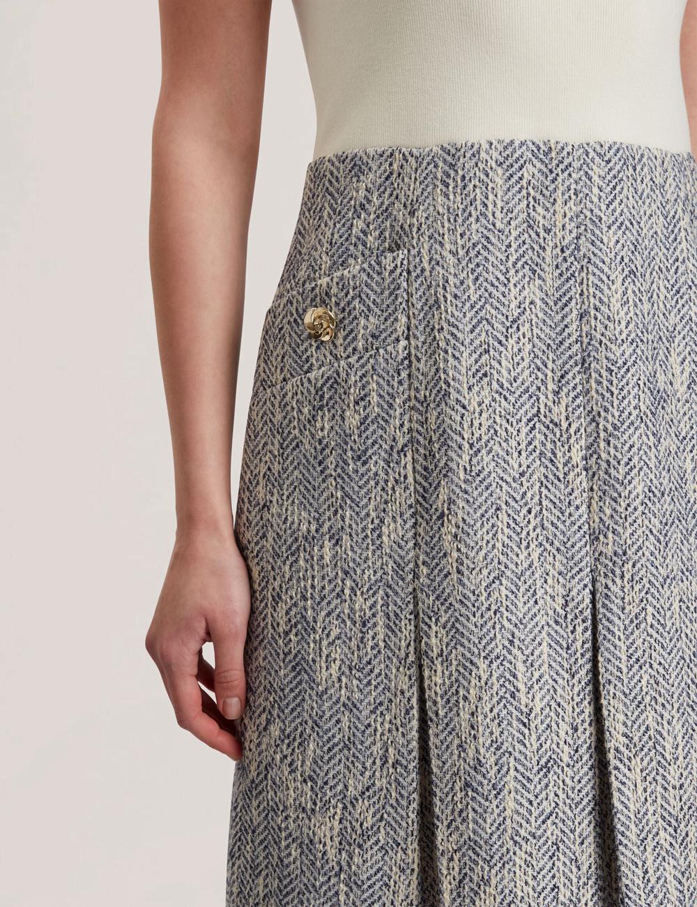 Ted Baker VULPAM - Sleeveless Knit Bodice Boucle Mini-jurk Dames Blauw | Belgium  854617-VRA