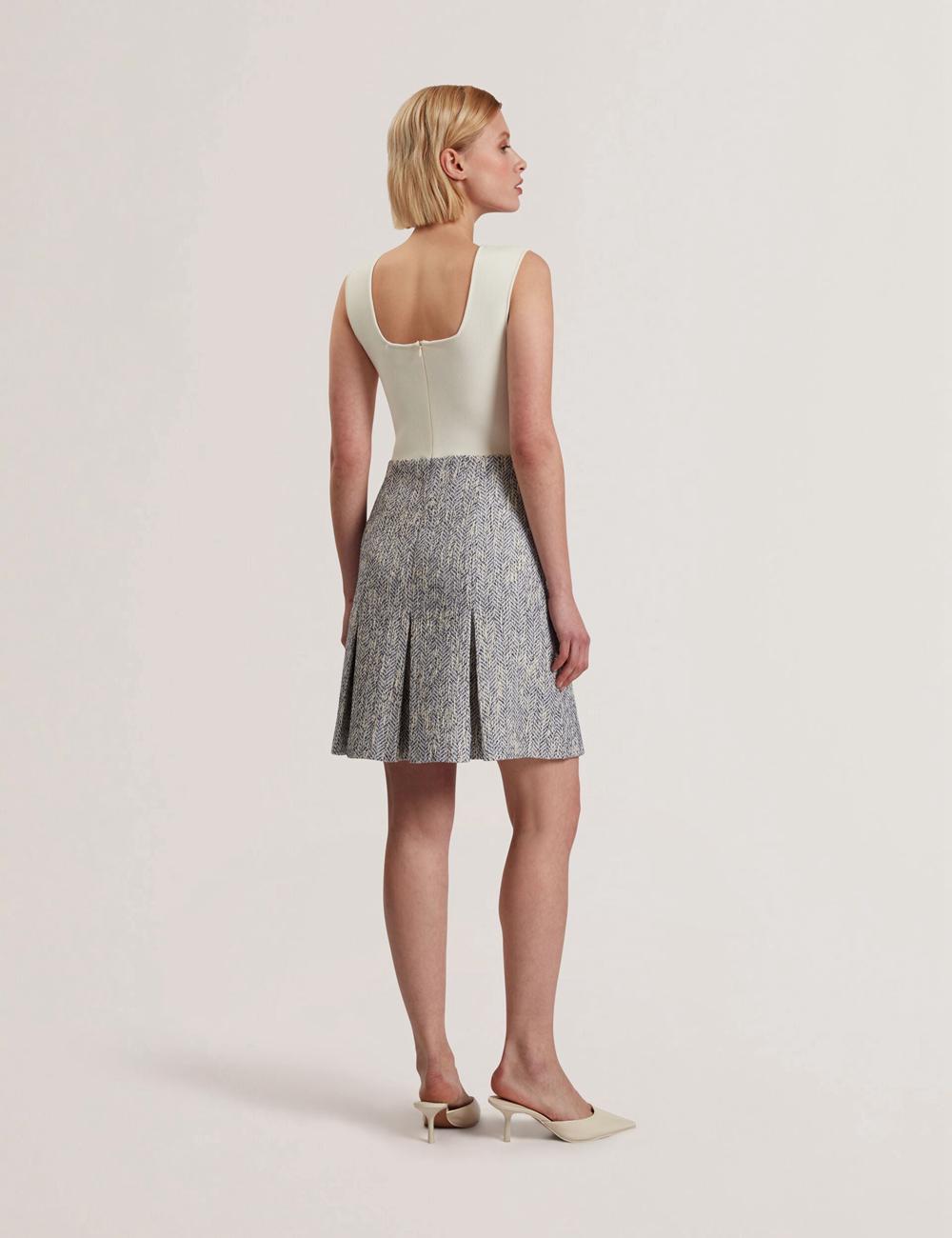 Ted Baker VULPAM - Sleeveless Knit Bodice Boucle Mini-jurk Dames Blauw | Belgium  854617-VRA